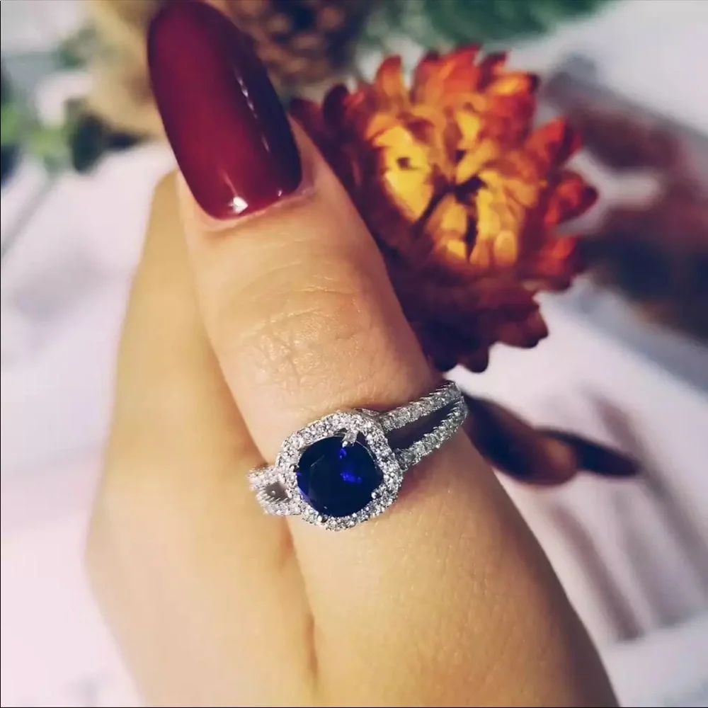 New 925 Silver Lovepromise Blue Sapphire Ring